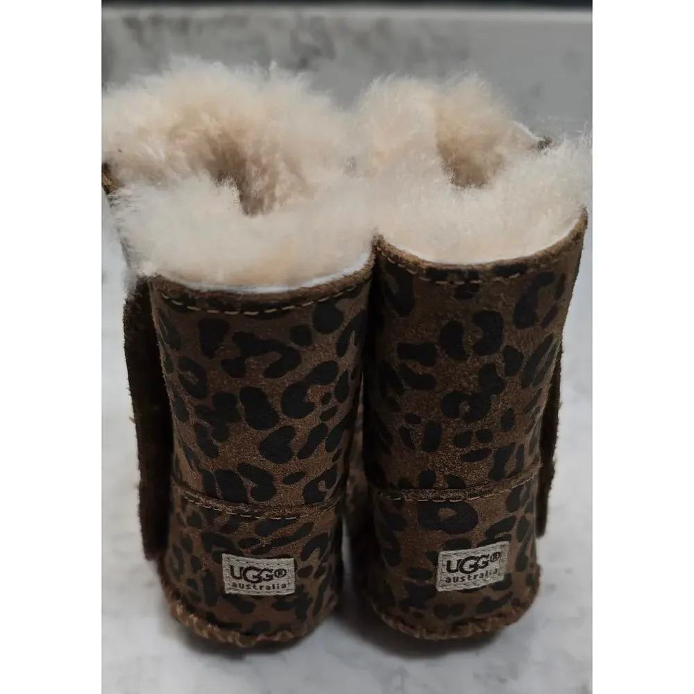 UGG Cassie Girls Infant Chestnut Leopard Print Fur Lined Boots Size 2/3